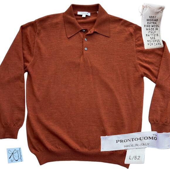 Pronto Uomo 100% Merino Wool Collared Sweater Men's Sz L As-is - Picture 1 of 6